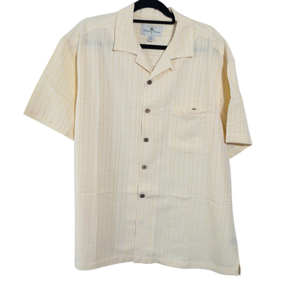 Island Shores Yellow Striped Button Down Short Sleeve SZ XL Vacation Cruisewear